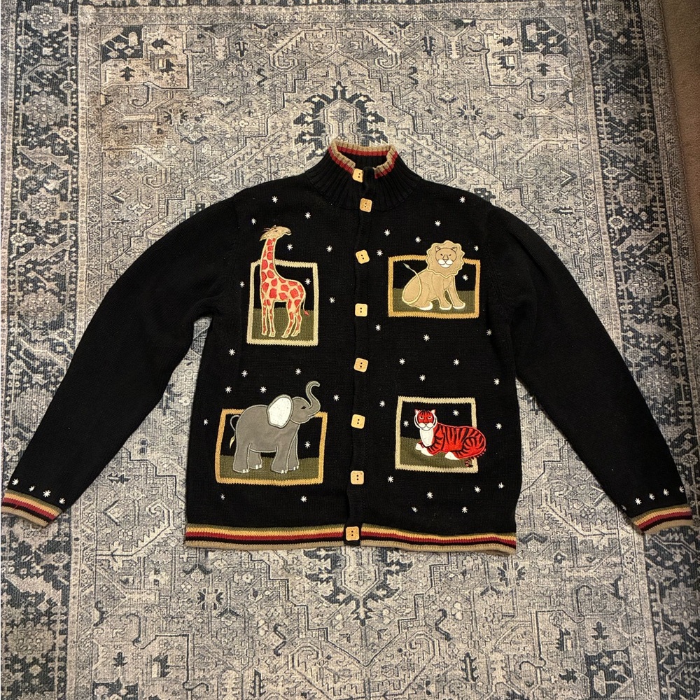 Christopher & Banks Black and Red Knit Sweater. #Zoo#Animals